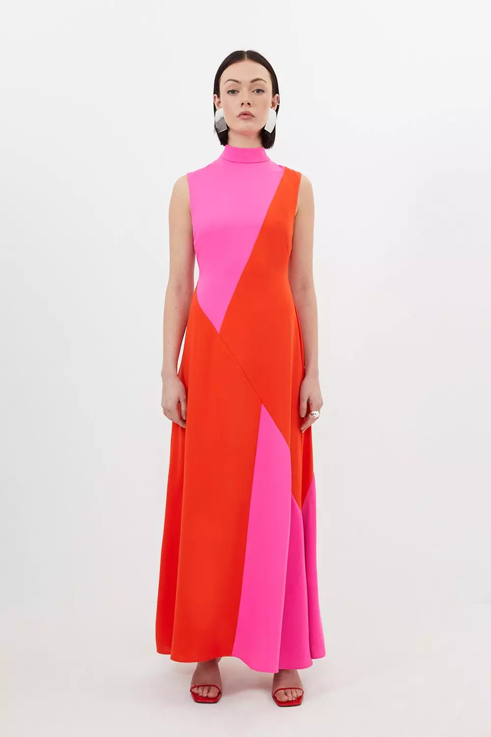 NEW Eloquii Patchwork color block bodycon midi Dress, pink and orange, high quality 26/28